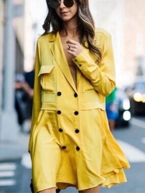 Marissa Webb Elise Long Sleeve Silk Mini Dress Canary Yellow